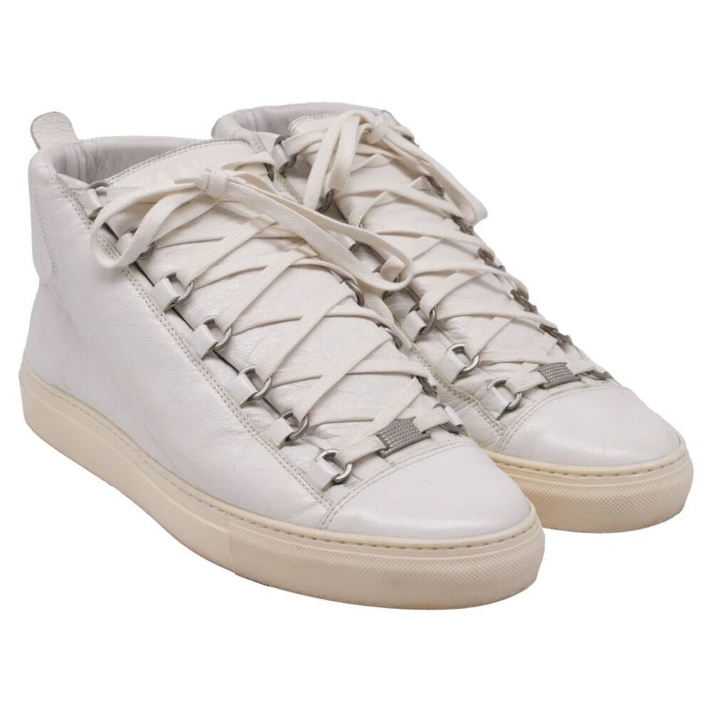 Balenciaga Arena Creased High-Top Sneakers in White Leather - Picture 3 of 12
